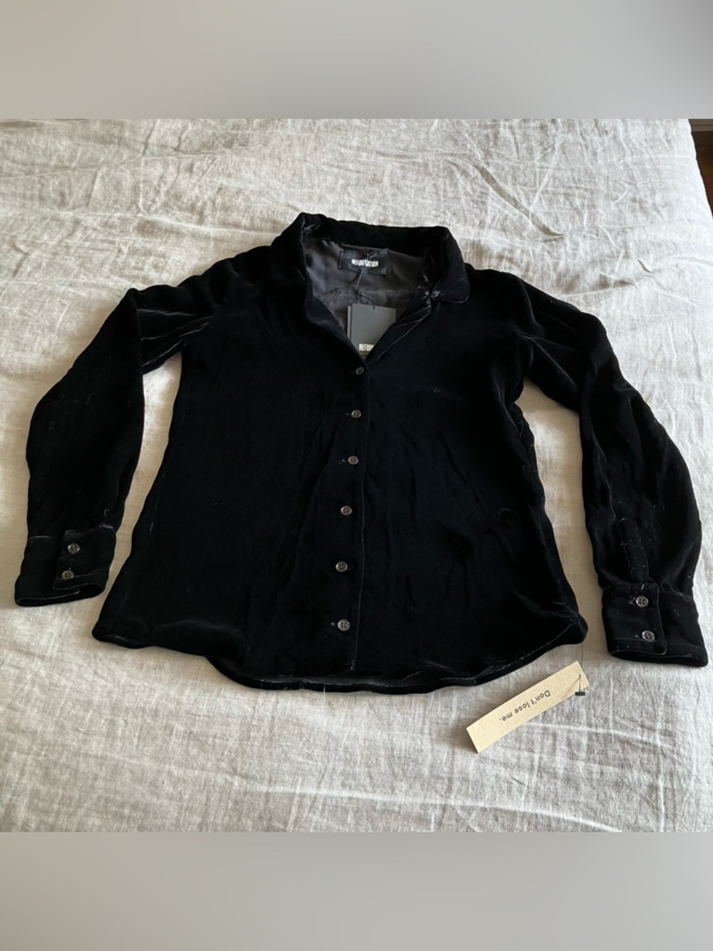 Reformation Farrah Black Velvet Button Down Top - XS - Picture 6 of 9